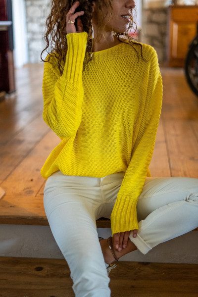 Kadın Sarı Yarasa Kol Selanik İnce Örme Kazak GK-CCK76051