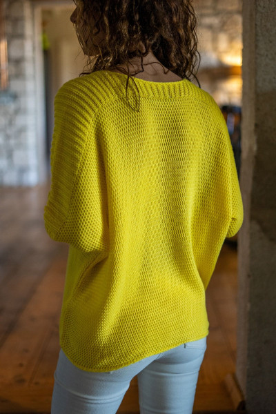 Kadın Sarı Yarasa Kol Selanik İnce Örme Kazak GK-CCK76051