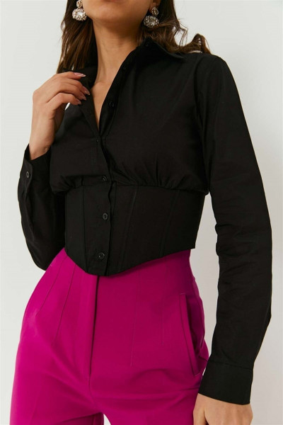 Kadın Siyah Korseli Beli Lastikli Kadın Siyah Korseli Beli Lastikli