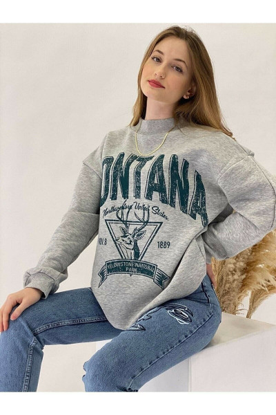 Kadın Oversize Montana Baskılı Sweatshirt College