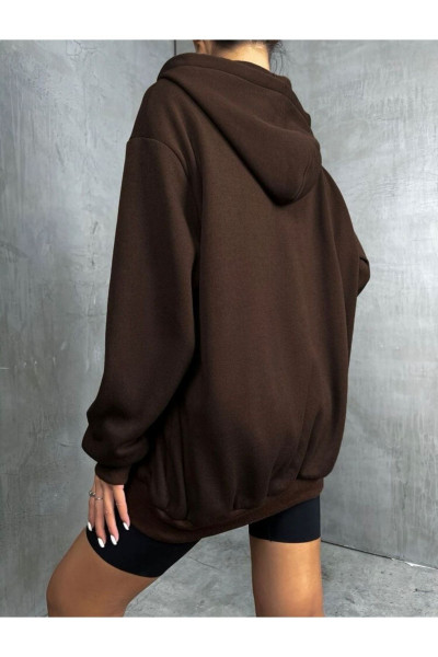 Kahverengi Fermuarlı Oversize Sweatshirt Kahverengi Fermuarlı Oversize Sweatshirt