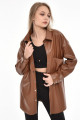 Taba Oversize Cep Detaylı Deri Gömlek Taba Oversize Cep Detaylı Deri Gömlek
