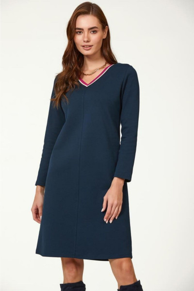 V Yaka Yakası Sim Bantlı Elbise 223-2505 V Yaka Yakası Sim Bantlı Elbise 223-2505