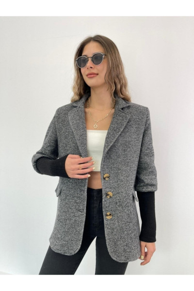Siyah Triko Kol Kaşe Ceket