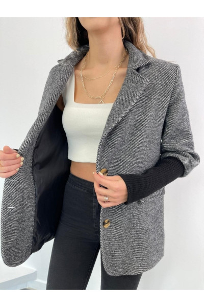 Siyah Triko Kol Kaşe Ceket