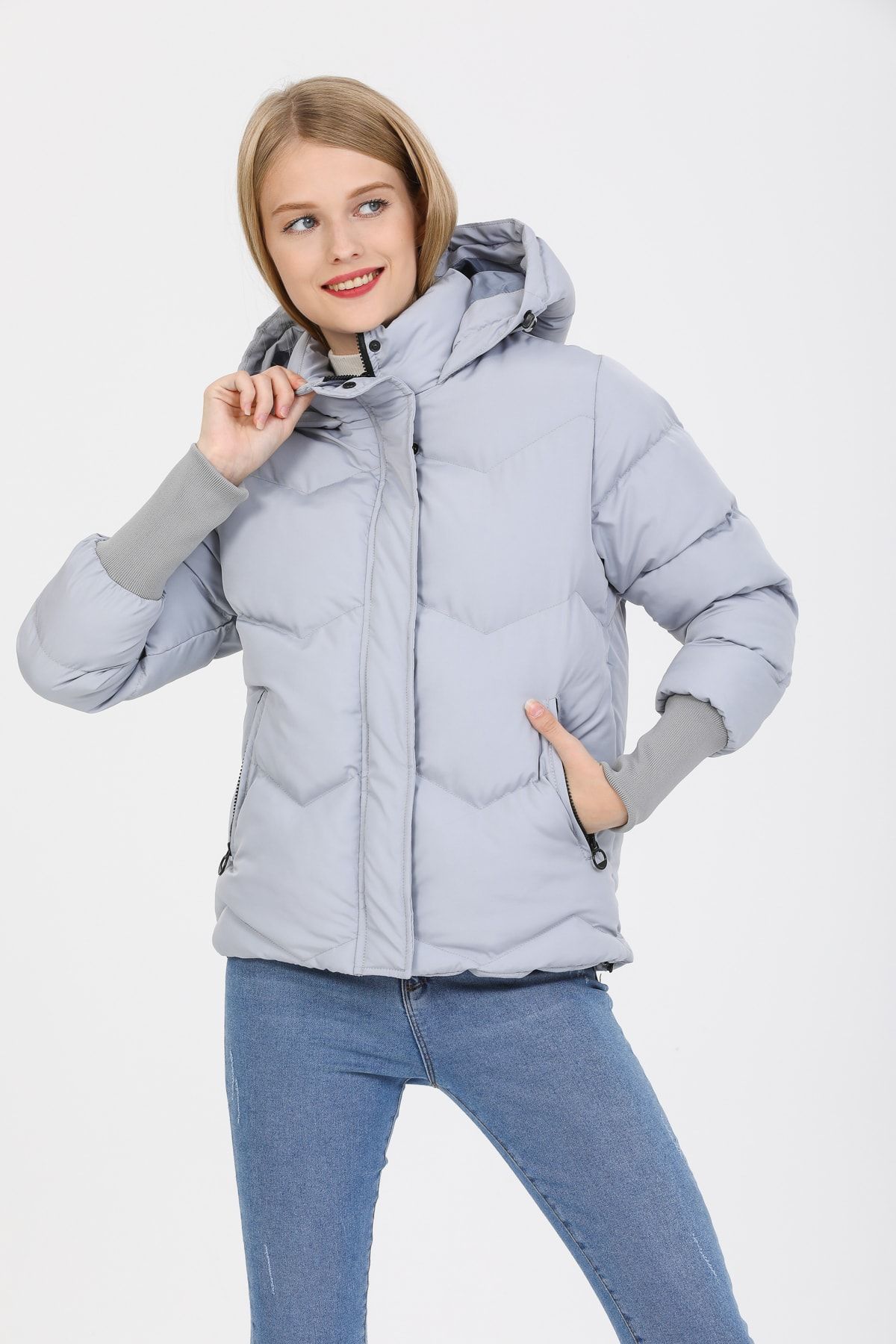 Kapüşonlu Uzun Ribana Detaylı Şişme Mont Ad-k50423lnw Kapüşonlu Uzun Ribana Detaylı Şişme Mont Ad-k50423lnw