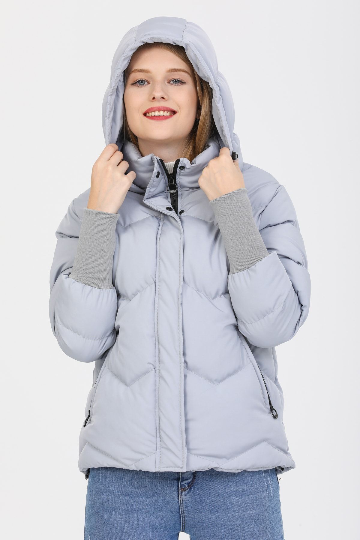 Kapüşonlu Uzun Ribana Detaylı Şişme Mont Ad-k50423lnw Kapüşonlu Uzun Ribana Detaylı Şişme Mont Ad-k50423lnw