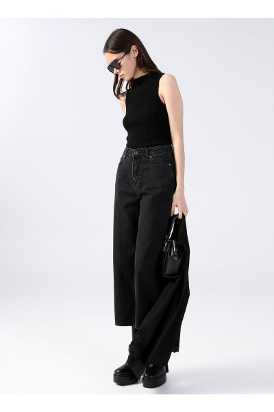 Yüksek Bel Açık Antrasit Cropped Fit Kadın Denim Pantolon Eros-2 Yüksek Bel Açık Antrasit Cropped Fit Kadın Denim Pantolon Eros-2