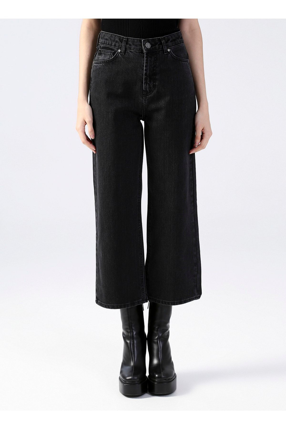 Yüksek Bel Açık Antrasit Cropped Fit Kadın Denim Pantolon Eros-2 Yüksek Bel Açık Antrasit Cropped Fit Kadın Denim Pantolon Eros-2
