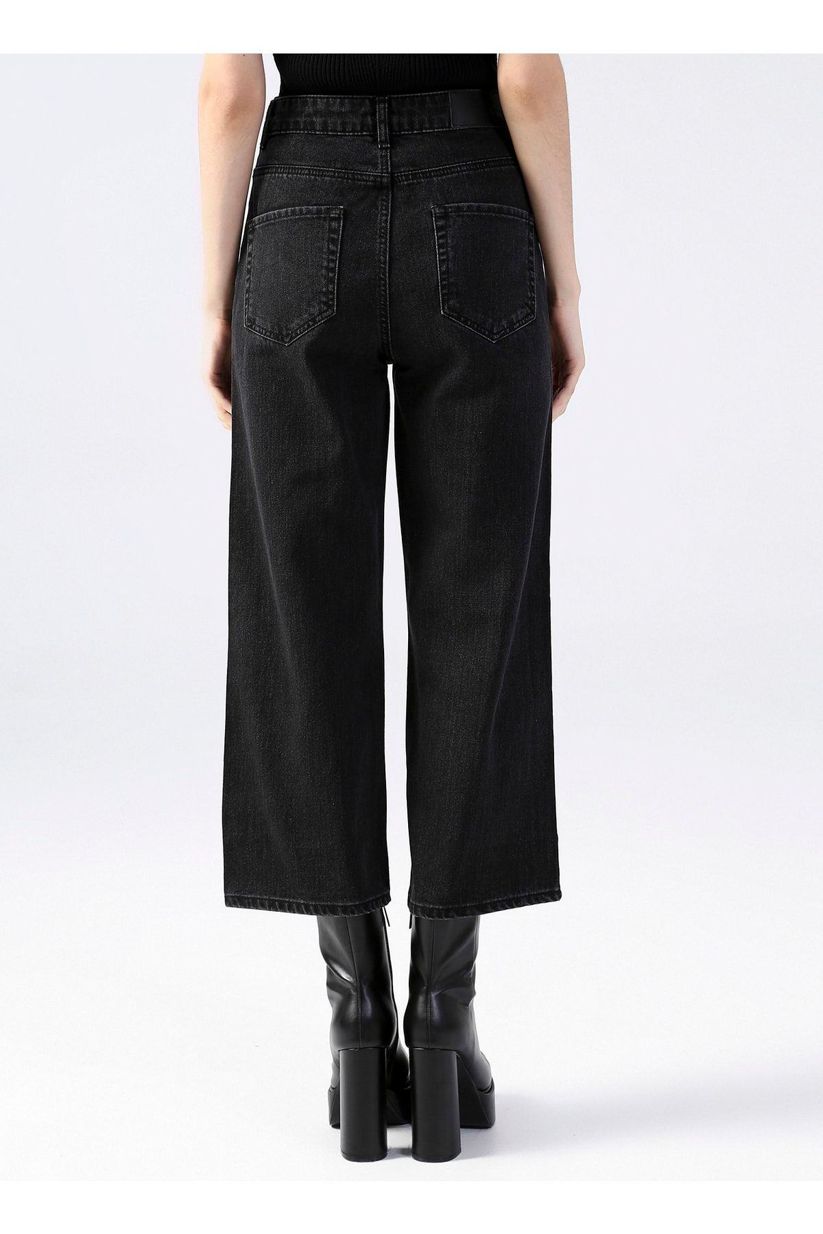 Yüksek Bel Açık Antrasit Cropped Fit Kadın Denim Pantolon Eros-2 Yüksek Bel Açık Antrasit Cropped Fit Kadın Denim Pantolon Eros-2
