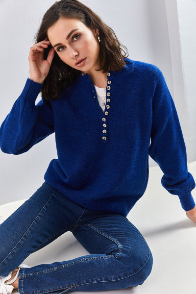 Kadın Yakası Ilikli Balıkçı Yaka Triko Kazak Kadın Yakası Ilikli Balıkçı Yaka Triko Kazak