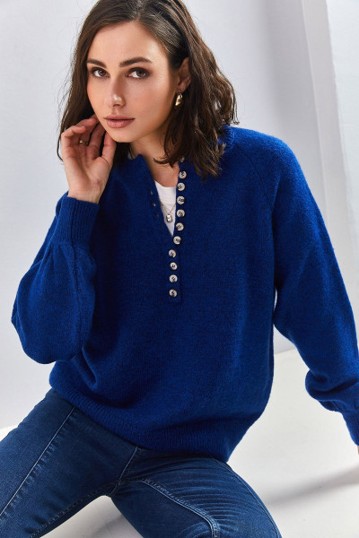 Kadın Yakası Ilikli Balıkçı Yaka Triko Kazak Kadın Yakası Ilikli Balıkçı Yaka Triko Kazak