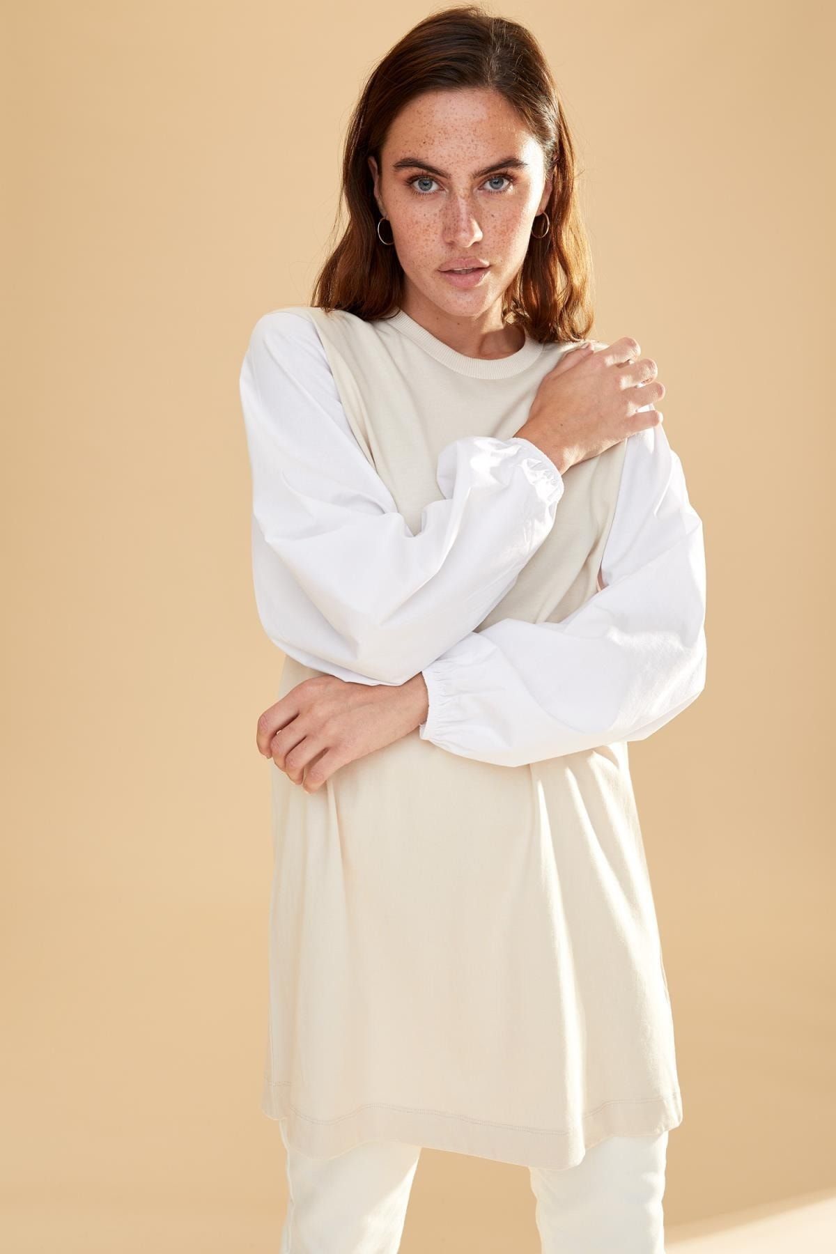 Renk Bloklu Poplin Balon Kollu Relax Fit Tunik Renk Bloklu Poplin Balon Kollu Relax Fit Tunik