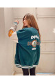 Unisex Yeşil Crystal 1989 Oversize Polar Kolej Ceket Unisex Yeşil Crystal 1989 Oversize Polar Kolej Ceket