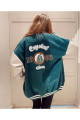 Unisex Yeşil Crystal 1989 Oversize Polar Kolej Ceket Unisex Yeşil Crystal 1989 Oversize Polar Kolej Ceket