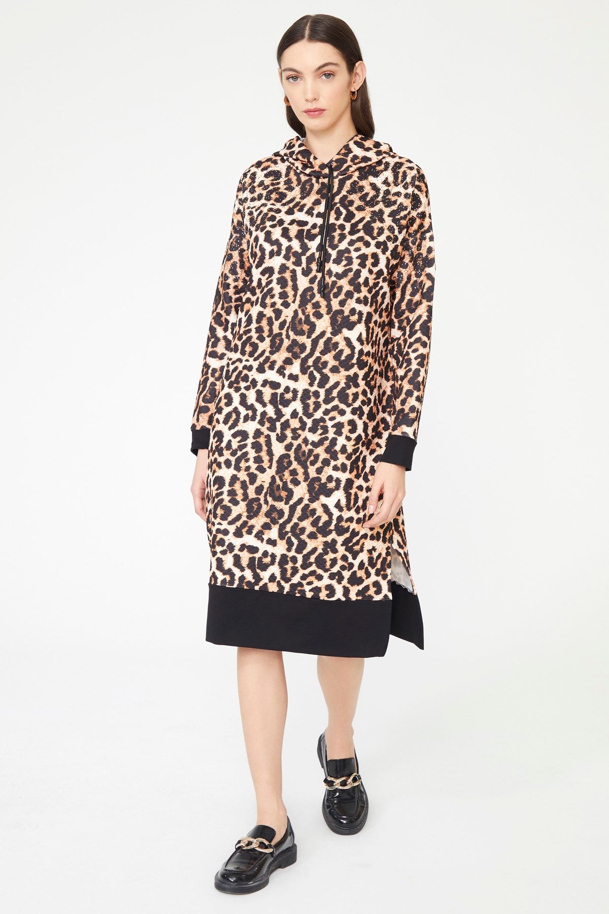 Leopar Baskılı Örme Elbise