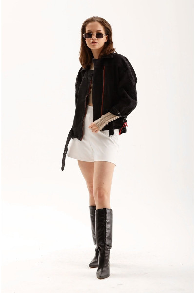 Kadın Siyah Kemerli Denim Kot Mont Kadın Siyah Kemerli Denim Kot Mont