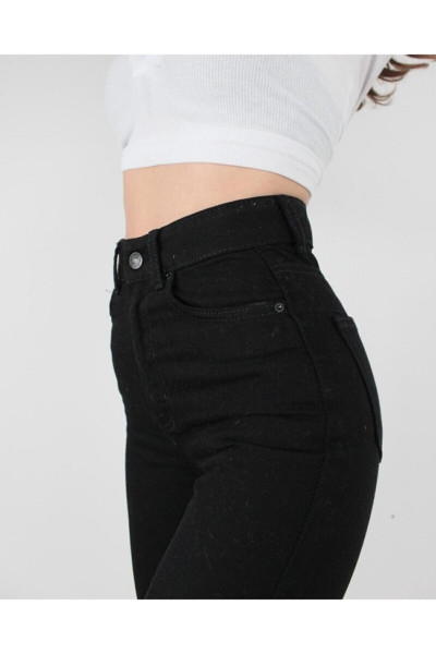 Kadın Siyah Yüksek Bel Mom Likralı Jeans Kadın Siyah Yüksek Bel Mom Likralı Jeans