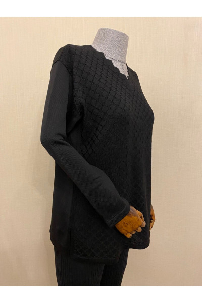 Merserize Triko Anne Bluz Kazak / Siyah