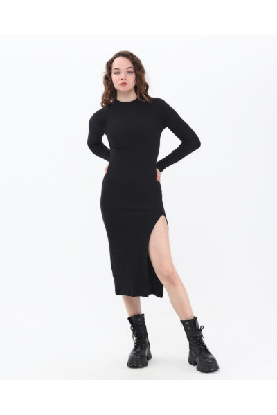 Siyah Yarım Balıkçı Tek Taraf Yırtmaçlı Uzun Kol Elbise Cyl110011 Siyah Yarım Balıkçı Tek Taraf Yırtmaçlı Uzun Kol Elbise Cyl110011