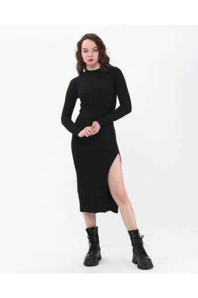 Siyah Yarım Balıkçı Tek Taraf Yırtmaçlı Uzun Kol Elbise Cyl110011 Siyah Yarım Balıkçı Tek Taraf Yırtmaçlı Uzun Kol Elbise Cyl110011