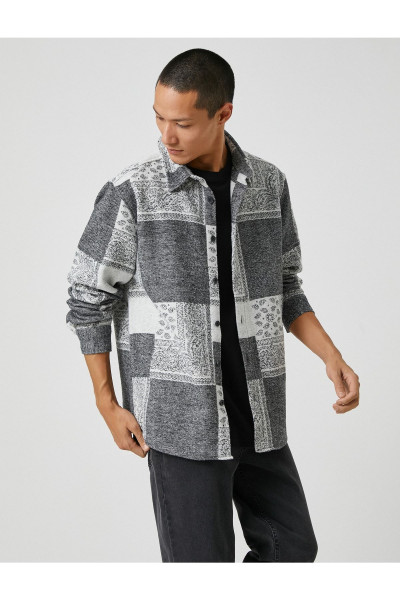 Şal Desenli Gömlek Ceket Klasik Yaka