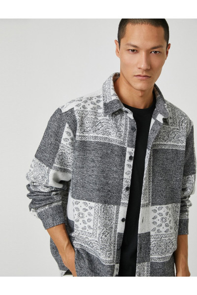 Şal Desenli Gömlek Ceket Klasik Yaka