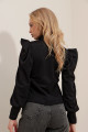 Kadın Siyah Hakim Yaka Prenses Kol Dokuma Crop Bluz ALC-X9659