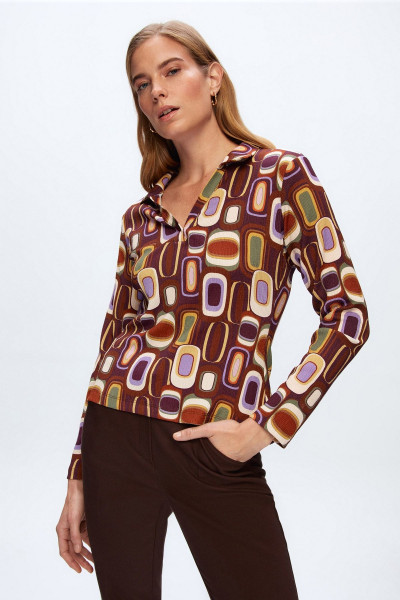 Polo Yaka Örme Desenli Bluz