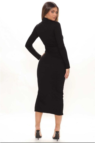Kadın Yarım Balıkçı Yaka Tek Bacak Yırtmaçlı Uzun Kollu Bodycon Elbise Kadın Yarım Balıkçı Yaka Tek Bacak Yırtmaçlı Uzun Kollu Bodycon Elbise