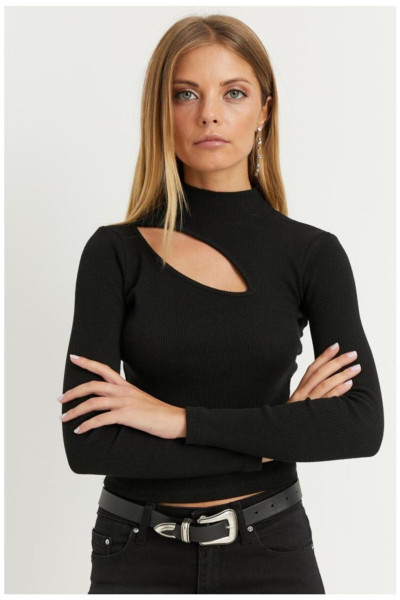 Kadın Siyah Çapraz Yaka Yarım Balıkçı Bluz B1404 Kadın Siyah Çapraz Yaka Yarım Balıkçı Bluz B1404