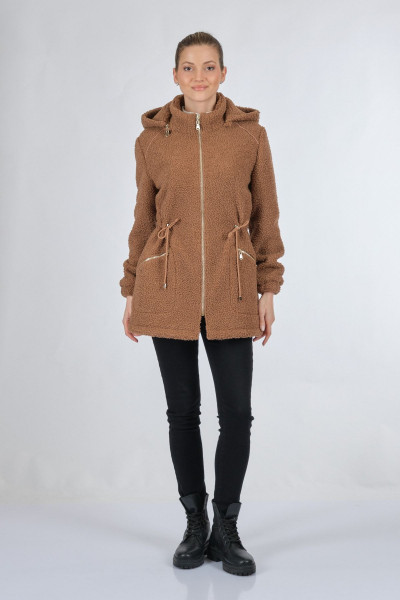 Kapüşonlu Büzgülü Uzun Kollu Camel Kadın Manto 22208057 Kapüşonlu Büzgülü Uzun Kollu Camel Kadın Manto 22208057