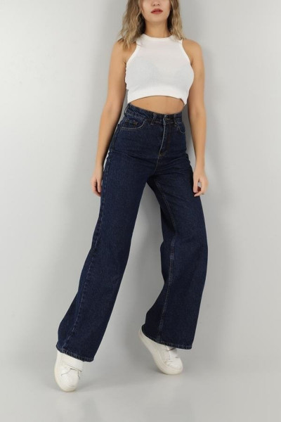 Tiger Likralı Kadın Lacivert Süper Yüksek Bel Salaş Paça Denim Kot Palazzo Pantolon Tiger Likralı Kadın Lacivert Süper Yüksek Bel Salaş Paça Denim Kot Palazzo Pantolon