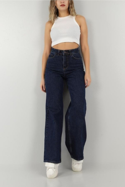 Tiger Likralı Kadın Lacivert Süper Yüksek Bel Salaş Paça Denim Kot Palazzo Pantolon Tiger Likralı Kadın Lacivert Süper Yüksek Bel Salaş Paça Denim Kot Palazzo Pantolon