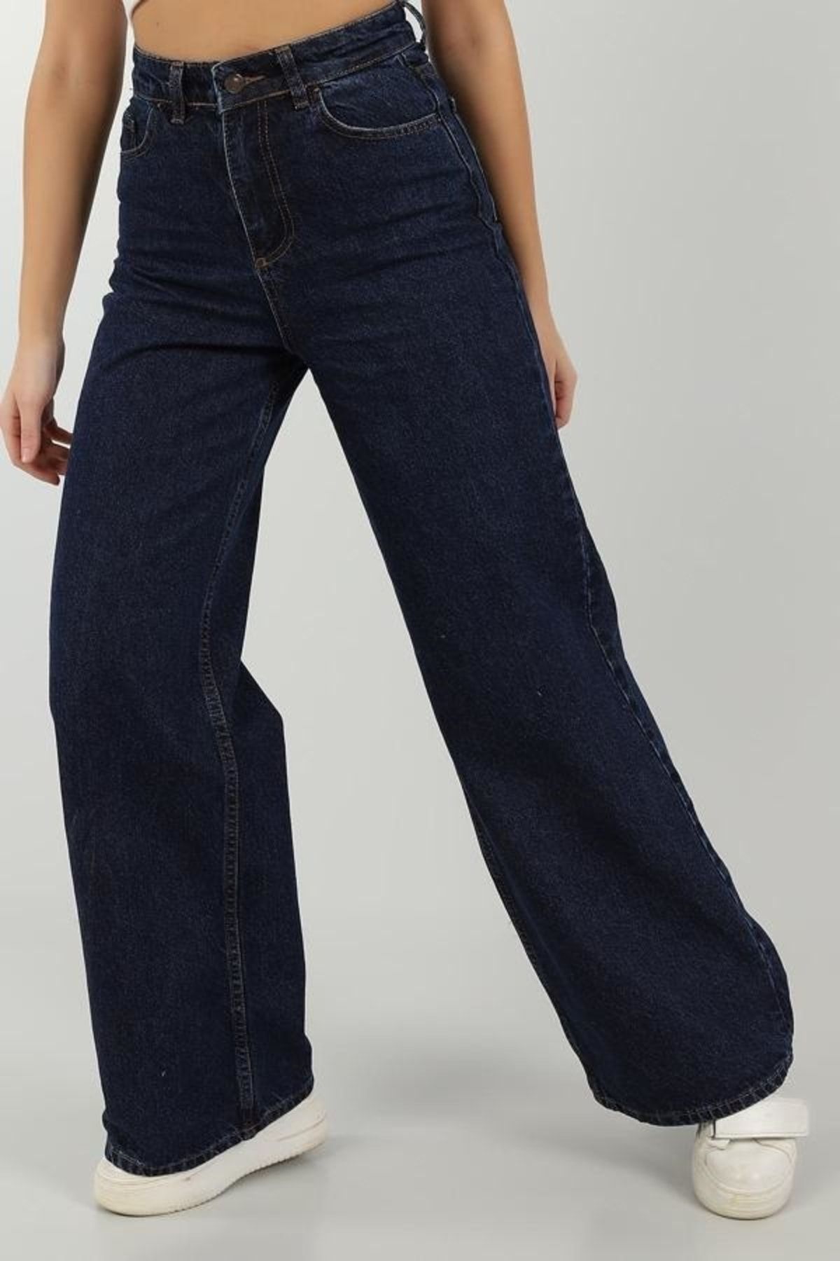 Tiger Likralı Kadın Lacivert Süper Yüksek Bel Salaş Paça Denim Kot Palazzo Pantolon Tiger Likralı Kadın Lacivert Süper Yüksek Bel Salaş Paça Denim Kot Palazzo Pantolon