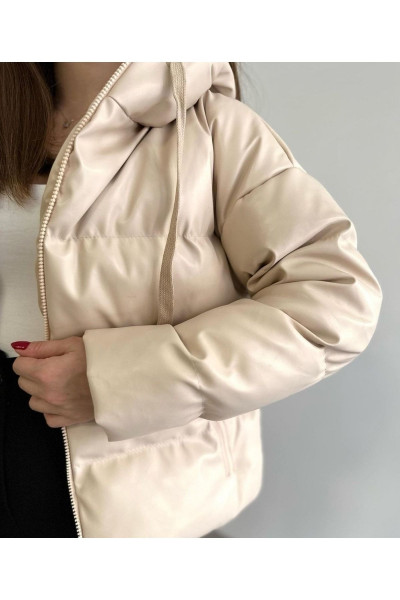 Şişme Kapüşonlu Bej Deri Mont Şişme Kapüşonlu Bej Deri Mont