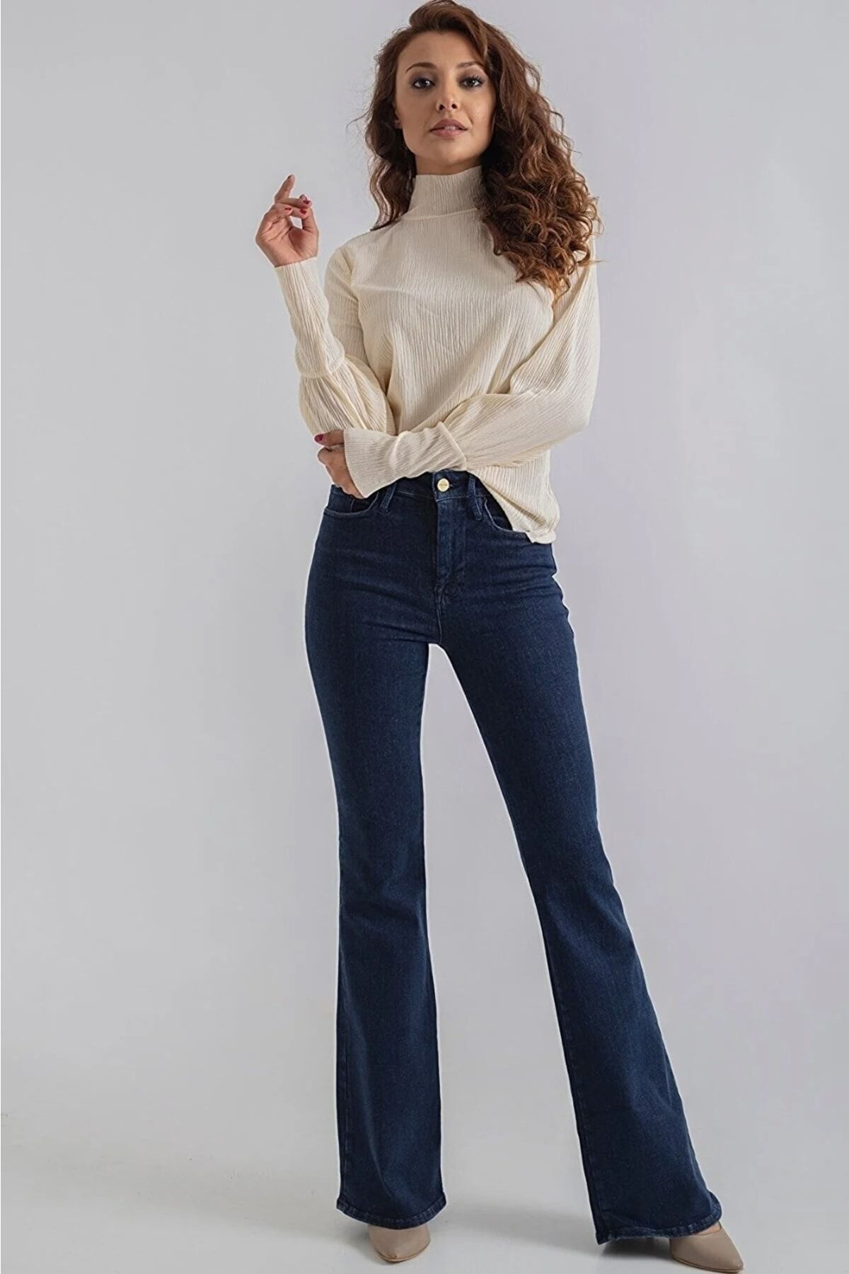 Tall Flare Koyu Mavi Ispanyol Jean Kot Pantolon Tall Flare Koyu Mavi Ispanyol Jean Kot Pantolon