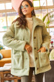 Kadın Su Yeşili Düğmeli Cepli Astarsız Oversize Peluş Ceket CKT-19000328