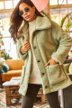 Kadın Su Yeşili Düğmeli Cepli Astarsız Oversize Peluş Ceket CKT-19000328