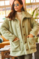 Kadın Su Yeşili Düğmeli Cepli Astarsız Oversize Peluş Ceket CKT-19000328