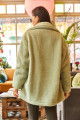 Kadın Su Yeşili Düğmeli Cepli Astarsız Oversize Peluş Ceket CKT-19000328
