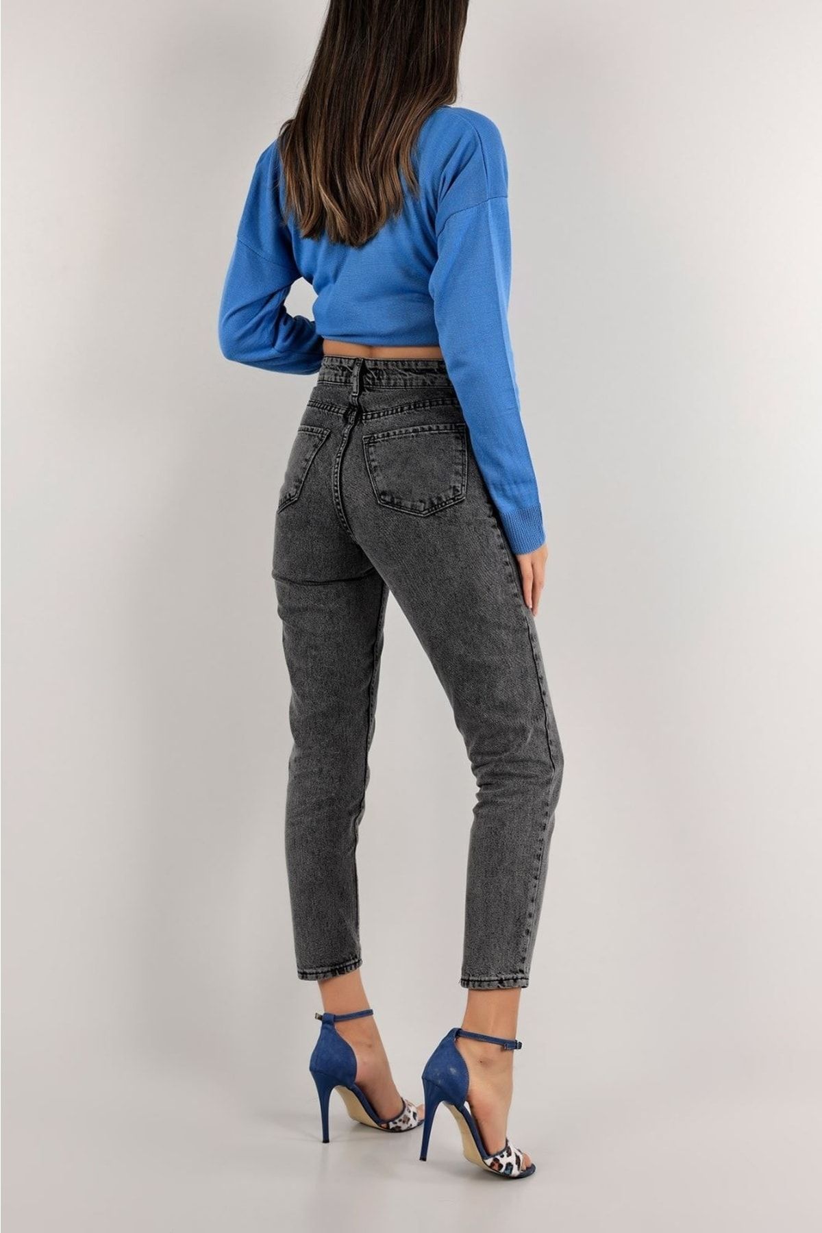 Trendy Kadın Füme Yüksek Bel Yumuşak Dokunuşlu Rahat Kesim Mom Jean Kot Pantolon Trendy Kadın Füme Yüksek Bel Yumuşak Dokunuşlu Rahat Kesim Mom Jean Kot Pantolon