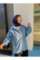 Mavi Çift Cep Detaylı Oversize Kot Ceket Mavi Çift Cep Detaylı Oversize Kot Ceket