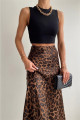 Leopar Desen Saten Midi Boy Kahverengi Etek Leopar Desen Saten Midi Boy Kahverengi Etek