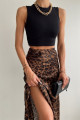 Leopar Desen Saten Midi Boy Kahverengi Etek Leopar Desen Saten Midi Boy Kahverengi Etek