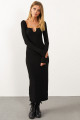 Kadın Siyah V Yaka Maxi Kaşkorse Elbise EY1086 Kadın Siyah V Yaka Maxi Kaşkorse Elbise EY1086