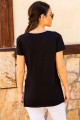 Kadın Siyah V Yaka Yanı Yırtmaçlı Asimetrik Penye Pamuk Örme T-shirt Tişört Tunik