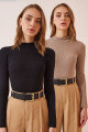 Kadın Siyah Bej 2'Li Paket Fitilli Balıkçı Yaka Örme Bluz GT00053 Kadın Siyah Bej 2'Li Paket Fitilli Balıkçı Yaka Örme Bluz GT00053