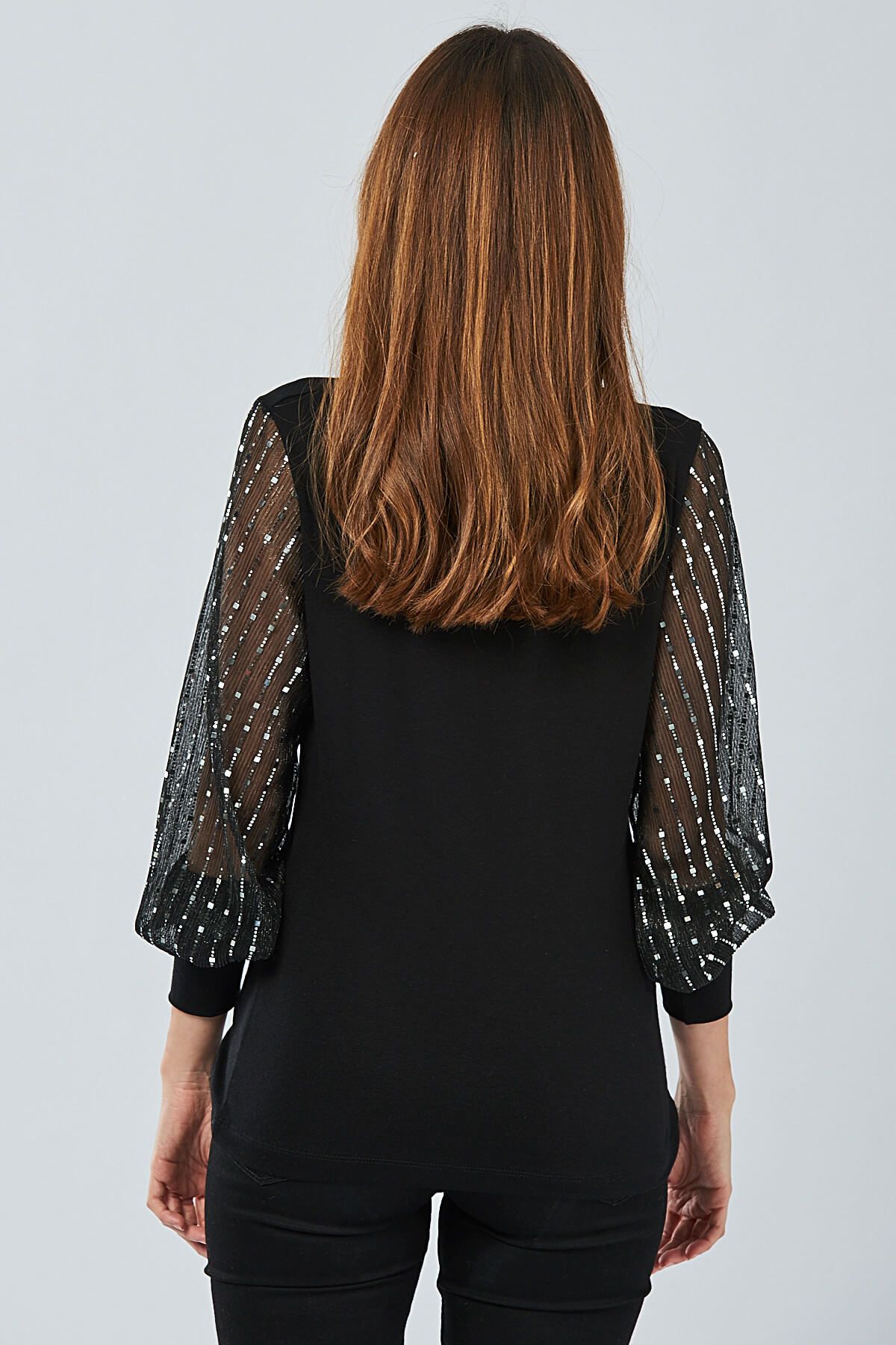 Kadın Siyah Kolu Payetli Bluz BK5024 Kadın Siyah Kolu Payetli Bluz BK5024