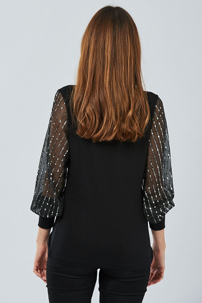 Kadın Siyah Kolu Payetli Bluz BK5024 Kadın Siyah Kolu Payetli Bluz BK5024